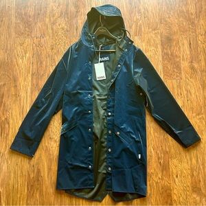 RAINS Long Rain Jacket Raincoat Ink Black Mens XL/Women’s XXL Waterproof